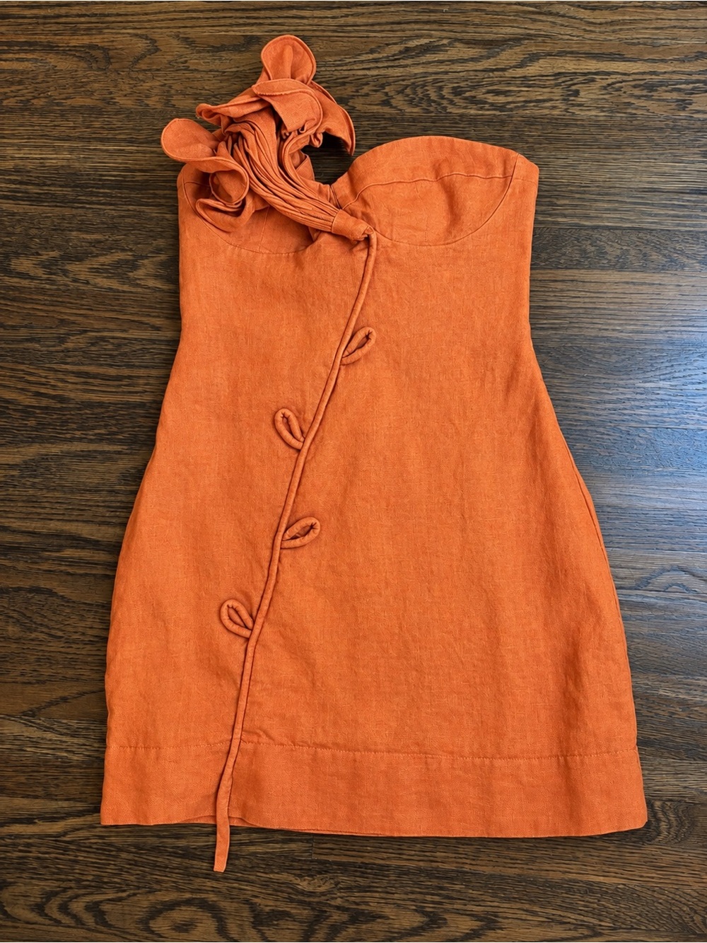 FARM Rio One-Shoulder Orange Mini Dress with Sculpted Ruffle - Picture 2 of 6